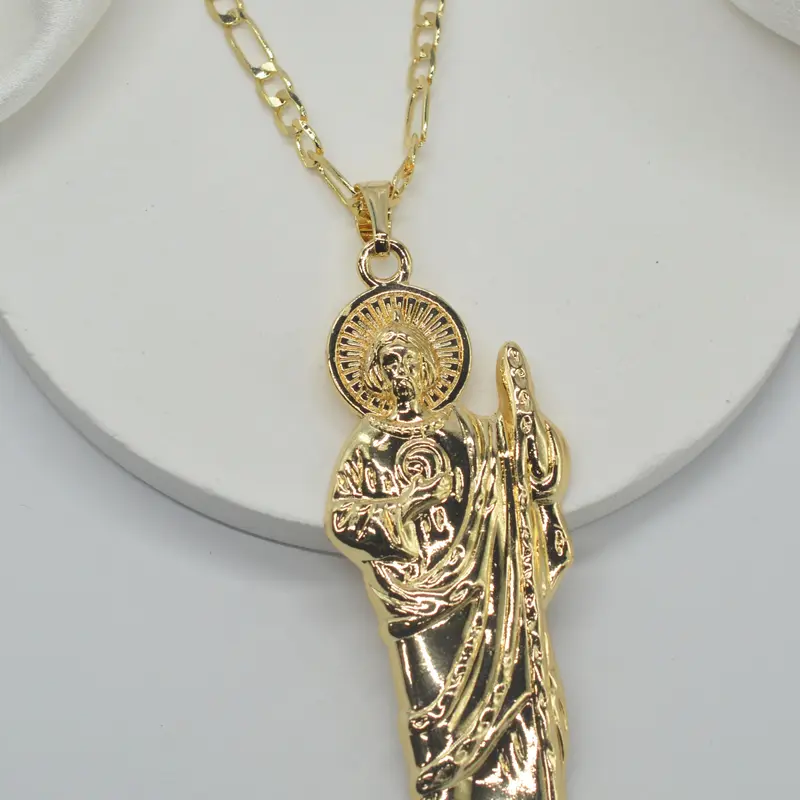 14k Saint Jude Pendant Necklace, Faith Style Necklaces, Faith Pendant, Unisex Prayer Guardian Jewelry, Christmas Easter Religious Festival Accessory