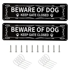 2pcs Warning Signs Beware Of Dog/No Trespassing Private Property UV Printing Pre-Drilling Reflective Warning Signs 12" x 3"