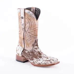 TANNER MARK MEN'S BROWN & WHITE COWHIDE COWBOY BOOTS