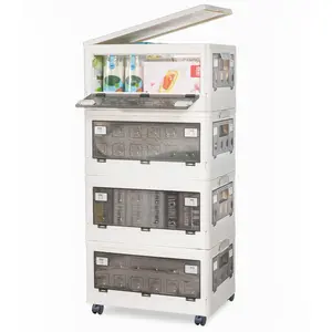 Citylife 47.6 QT 4 Packs Plastic Storage Bins with Lids Collapsible Closet Organizer Stackable Storage Containers with Wheels Clear Foldable Storage Box