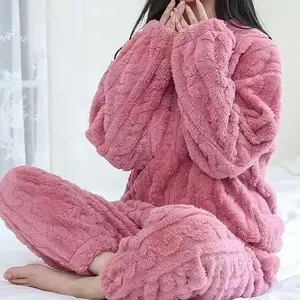 Autumn Women Solid Warm 2 Piece Sets Thicken Velvet Ribbed Fleece Set Pullover And Pants Women Casual Pajama Sets 2025 Can be used with raincoat
