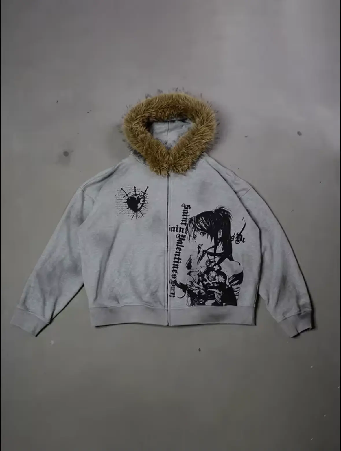 Winter Fashion Gothic Printed Faux Fur Hooded Jacket