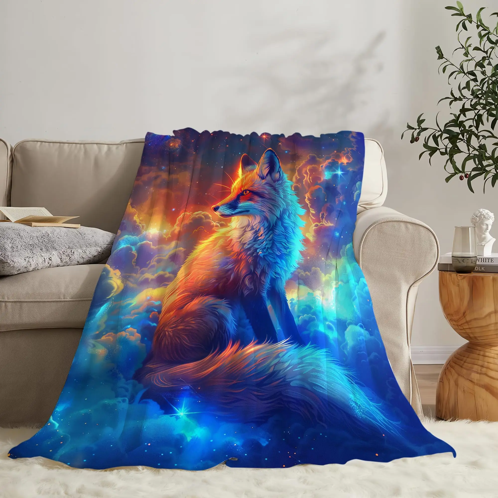 Dreamy Fox Blanket, Fox in Space Throw Blanket. Fox-themed gifts and decorations. The fox blanket is soft, warm and comfortable, made of woolen fabric