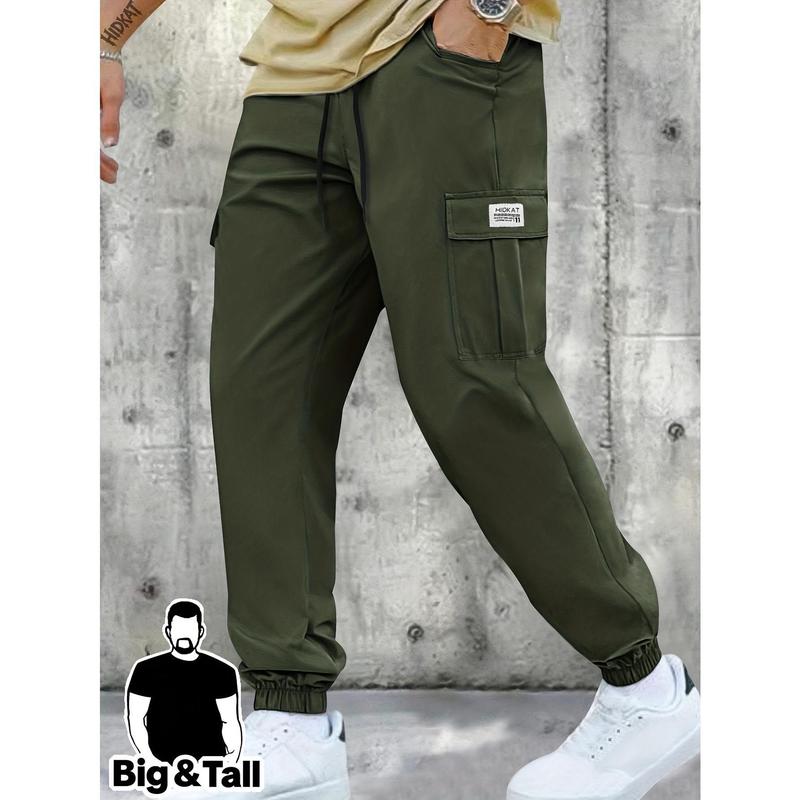 Plus-Size Men's Sporty Joggers Trouser, Casual Loose Fit Solid-Colored Cargo Pants - Lightweight, Drawstring Waist, Oversized Patch Pockets - Ideal for Outdoor Sports, Daily Wear