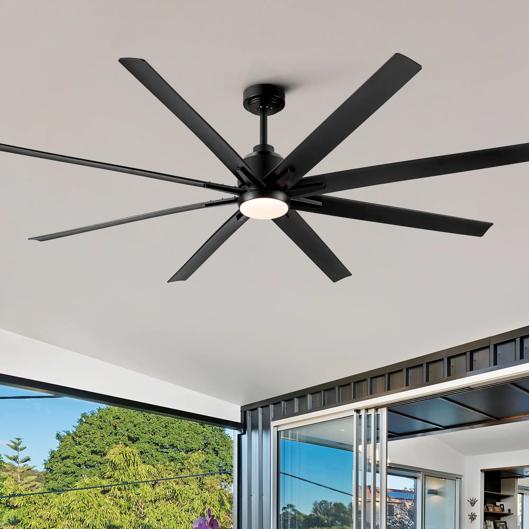 YUHAO 62/72/84 in DC Ceiling Fan with LED Lights, 8-Blade Reversible DC Motor, 6 Fan Speeds, Remote Control, Suitable for Indoor Living Room & Covered Outdoor Porch