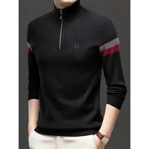 Men's Winter Sweater Thick Thermal Knit Pullover, Half Zip Front, Soft Stretch Fabric, Stand Collar, Office to Casual, Party, Daily Wear, Ribbed Texture, Comfortable Washable Long Sleeve Acrylic
