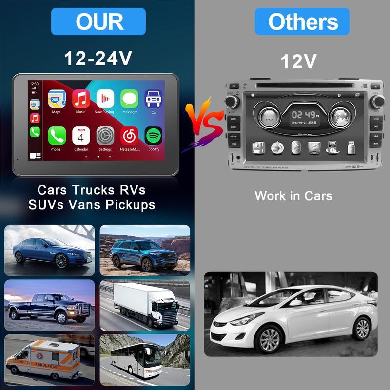 Paslda New Year gift-2026 Portable Carplay Screen 7-Inch IPS Touchscreen with Landscape & Portrait Modes Wireless Carplay Android Auto Suction Mount Mirror Link HD Touch Easy Install Rear View Camera Compatible with Most Cars