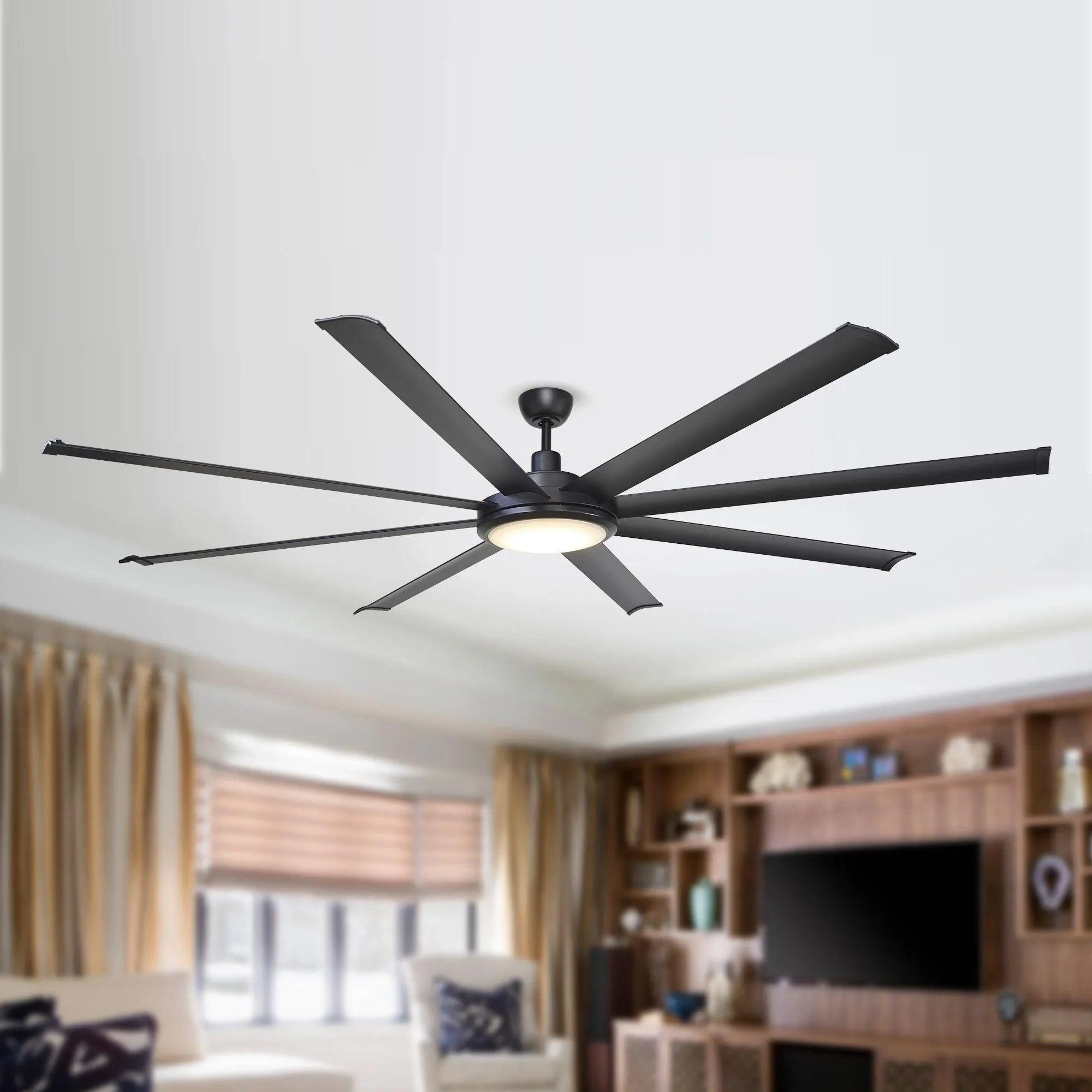 75 Inch Industrial Ceiling Fan with LED Light & Remote | DC Motor, Reversible, Downrod Mount 75 Inch Industrial Ceiling Fan with LED Light & Remote | DC Motor, Reversible, Downrod Mount