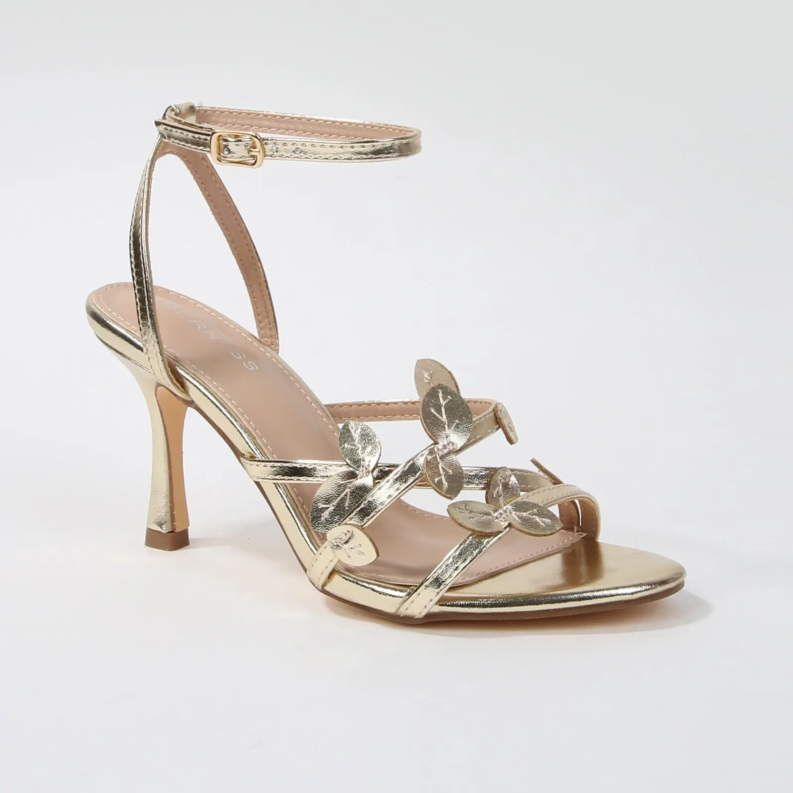 BERNESS Hayden Women's Floral Appliqué Stiletto Sandals in Faux Leather, Comfortable 3" Heels with Memory Foam for Weddings, Comfortable Heels, 3" Stiletto Heel