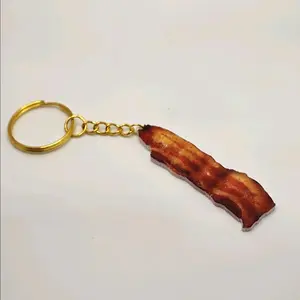 Bacon Keychain - Cute Plastic Bacon Slice Keychain for Bacon Lovers - Durable & Practical - White Backing Not 3D - Fun Gag Gift