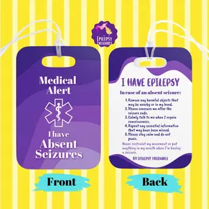 Epilepsy Awareness, Absent Seizure Alert Bag Tag, In Case of Emergency How To Help, Medical Alert Tag, Purple Epilepsy Medical Card