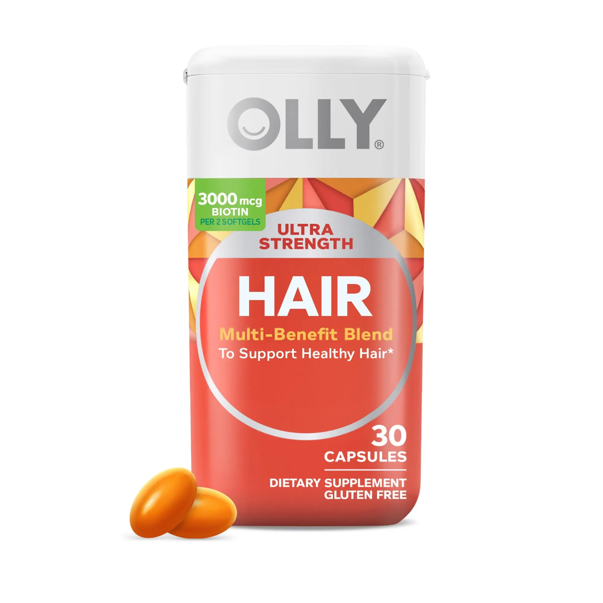 (A)OLLY Ultra Strength Hair Softgels – Hair Growth & Hair Health Supplement with Biotin, Keratin, Vitamin D & B12, 30 Day Supply (30 Count)