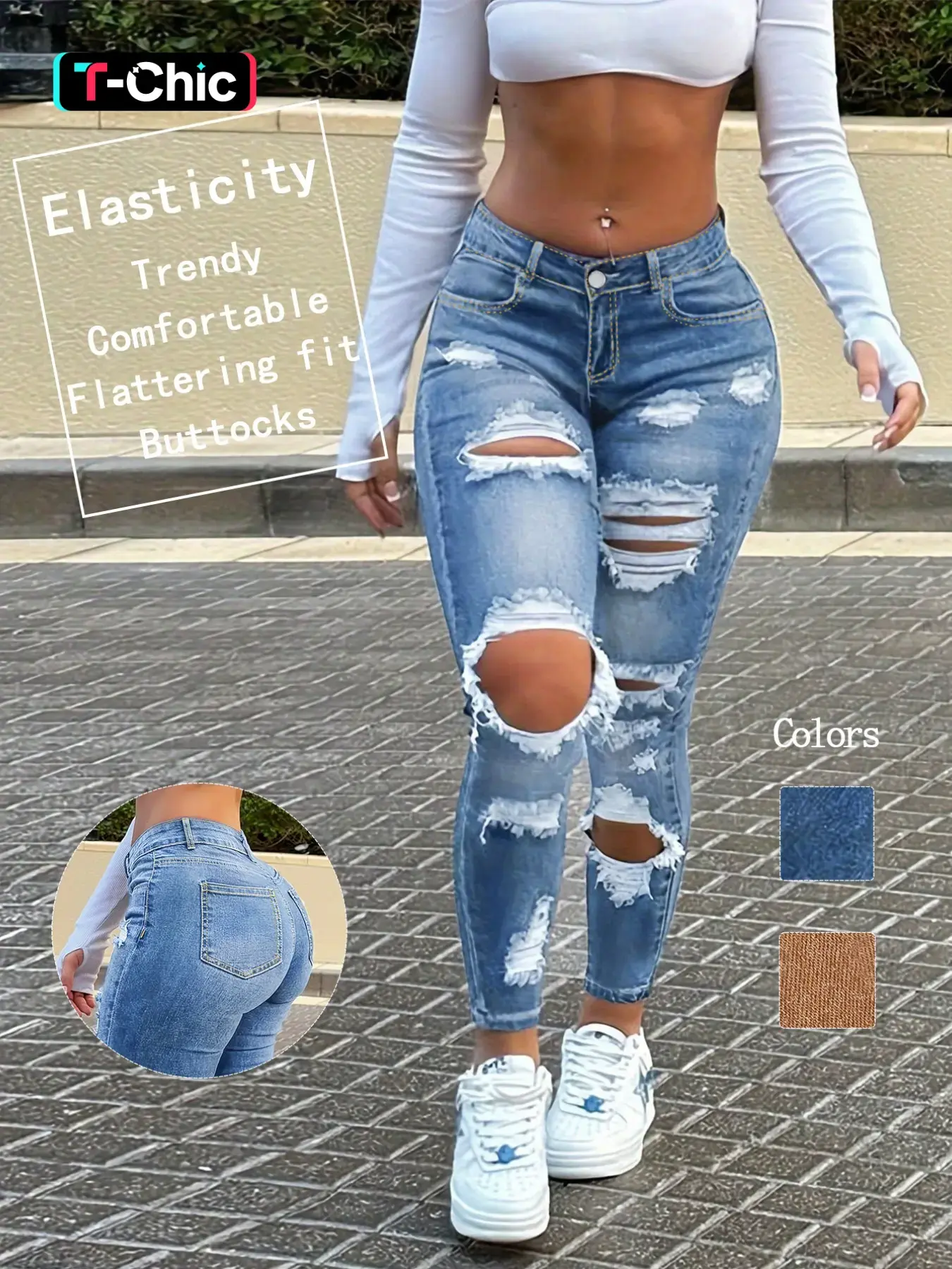 Women's New Fashion Denim Jean Ripped Skinny Pants High Stretch Comfort Fit Washed Craft Trendy Long Trousers, Casual All Seasons Bottom Womenswear Stretchy Jeans Distressed Skinny Jeans