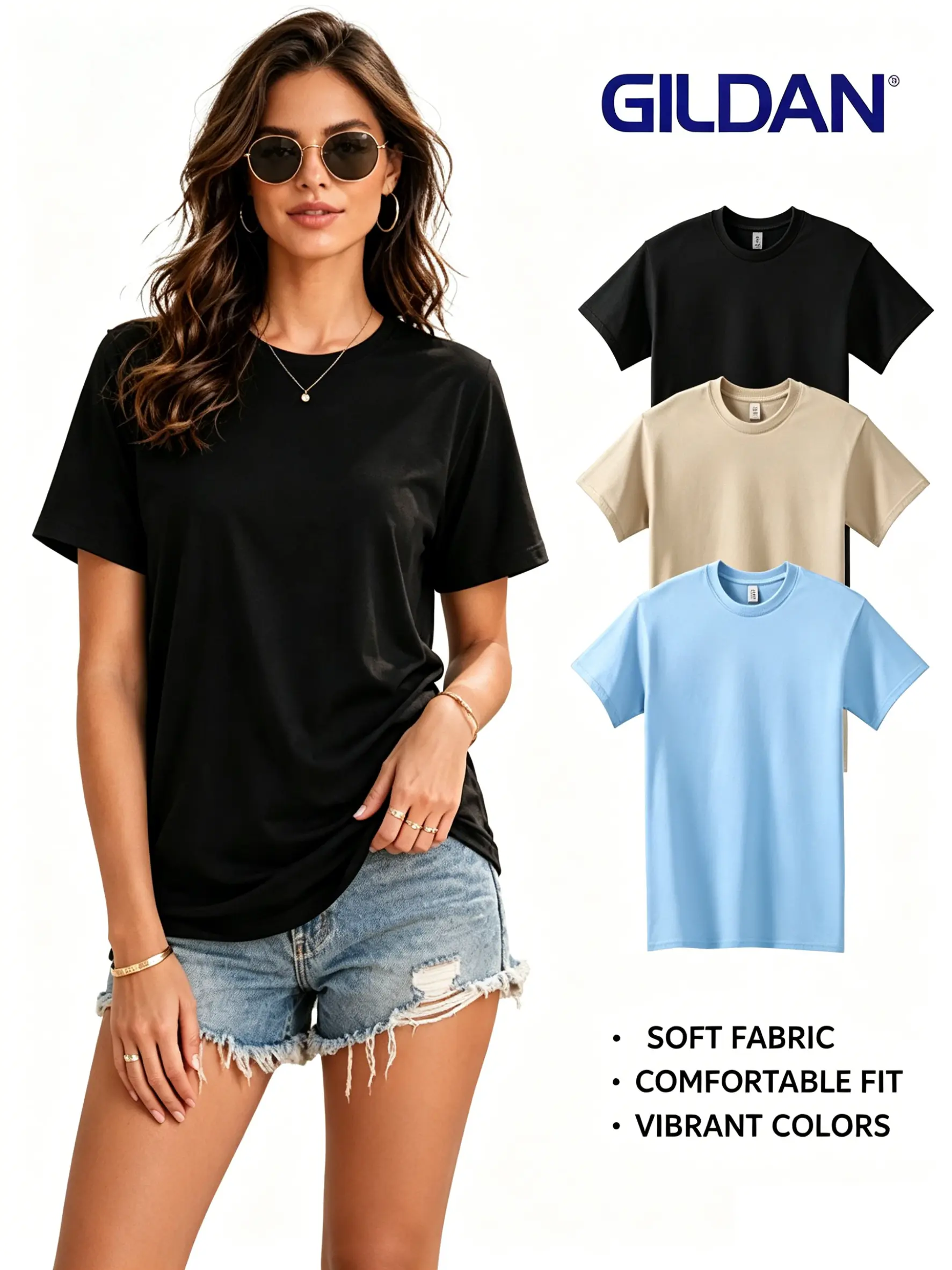 Gildan Women's 3-Pack Heavyweight Soft Cotton Crew Neck Short Sleeve Comfy T-Shirts, Classic Fit Tag-Free Plain Basic Tops, Cold-Wash Budget Fashion Wardrobe Staples, Comfy Women's T-Shirts