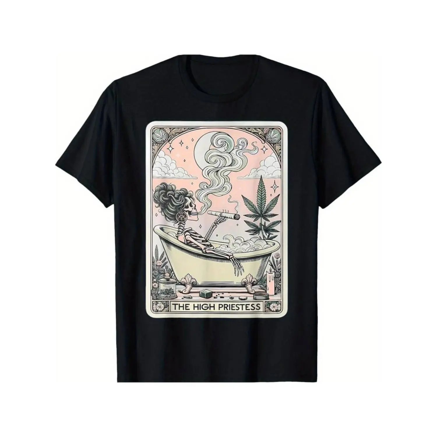 Graphic vintage tee [Fast Arrival] Tarot Card The High Priestess Mystic Funny Skeleton Outfit T-Shirt for Men Women