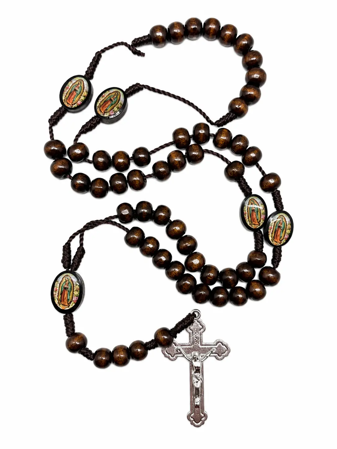 Our Lady of Guadalupe Rosary with Roses – Wooden Beads & St. Benedict Crucifix
