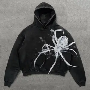 Vintage Spider Graphic Acid Washed Hoodie , Full Size,daily wear Menswear Garment Fashion Trends