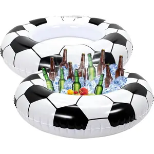 2 Pcs Inflatable Soccer Cooler Floating Ice Bucket Sport Theme Drink Container for Summer Beach Pool Party Decor Soccer Sporting Events Party Supplies