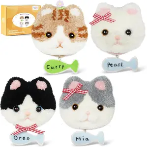 Punch Needle kit Adults for Beginners-4, Embroidery kit for Beginners, Includes All Tools and Materials, Easy to Follow Instructions and Videos-Cat Family