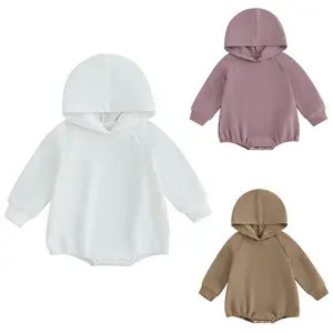 Baby Girl Boy Hoodie Sweatshirt Romper Newborn Solid Color Long Sleeve Hooded Onesie Bodysuit Fall Winter Warm Clothes