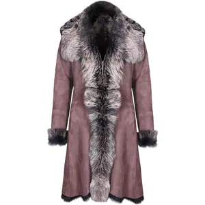 Ladies Brown Women's Real Toscana Sheepskin Leather Suede Jacket Trench Coat XL