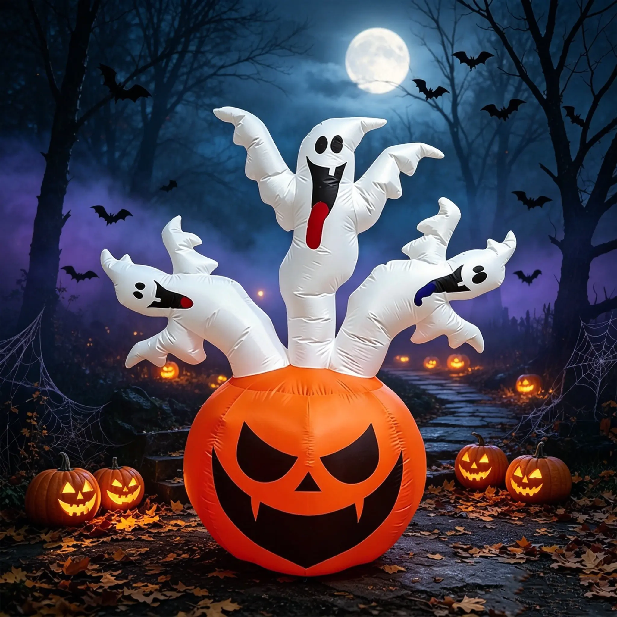 6Ft Inflatable Round Pumpkin Ornament - TikTok Viral Triple Spirit Sprouting Design, Soft Luminous Glow, All-Weather Collapsible Autumnal Decor for Lawn Garden Front Yd Family Party Outdoor Display