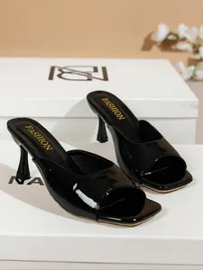 Women's Elegant Contemporary Design Square Toe Leather Heeled Sandals, 2025 New Style Fashionable Slip on Sandals Suitable for Parties, Festivals, Weddings for Women & Girls, Walking Shoes, Classy Sandals