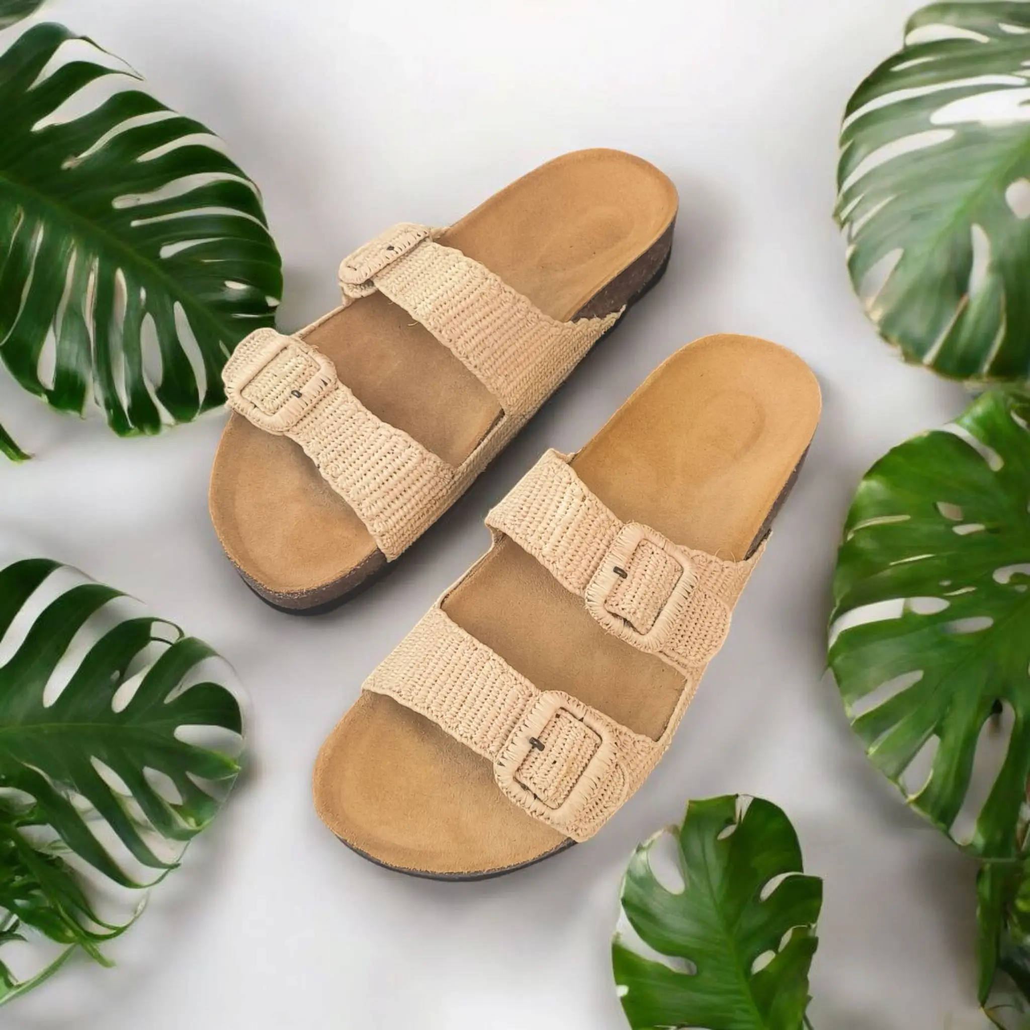 Simple power raffia sandals - Handwoven Moroccan Raffia Slippers | Elegant Indoor-Outdoor Wear