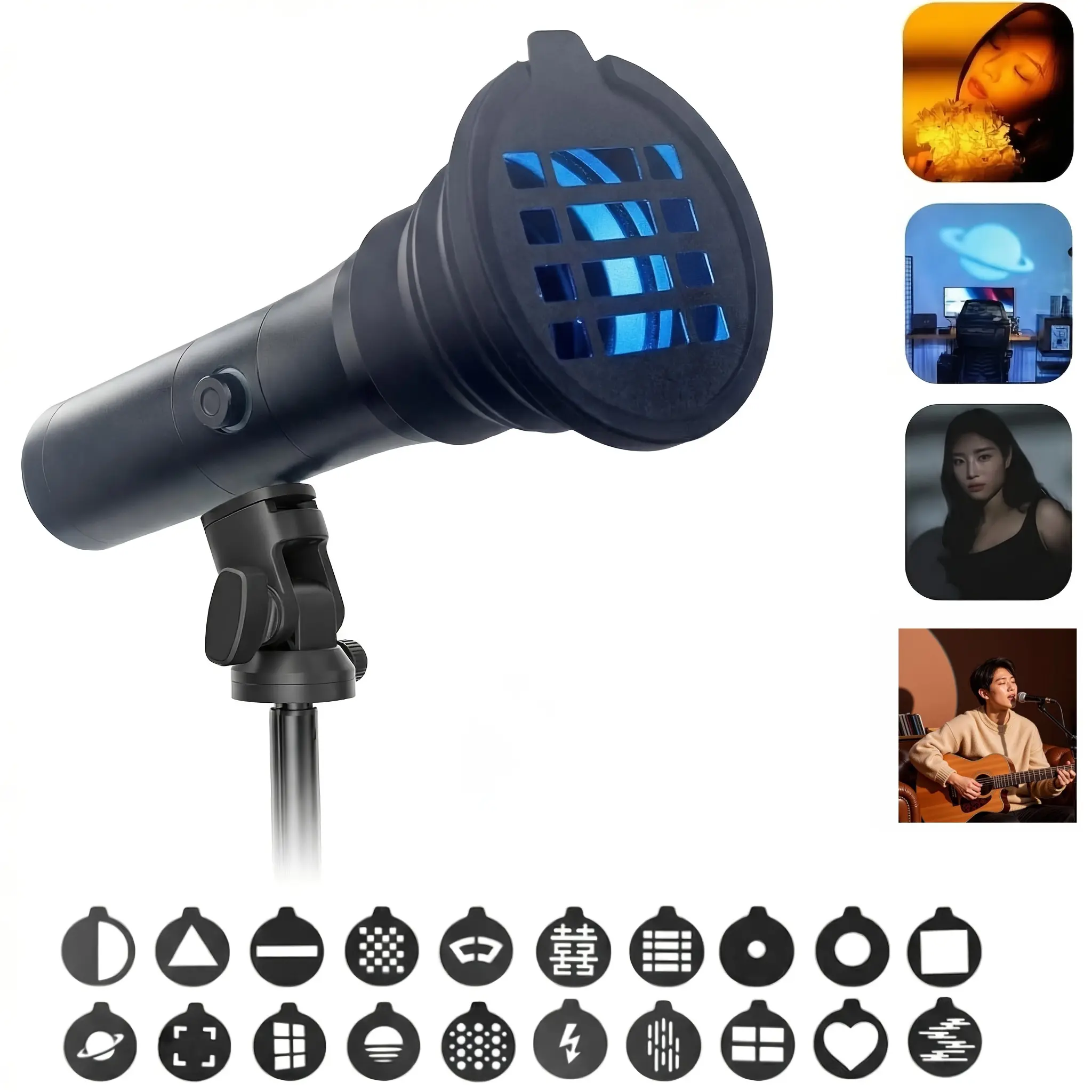 RGB Photography Flashlight - 10W 6300K Portable LED Video Spotlight, 20 GOBO Filters, CRI95+, 7500mAh Aluminum Sunset Light, for Recording Studio Camera Lighting, Led Lights, Photographers