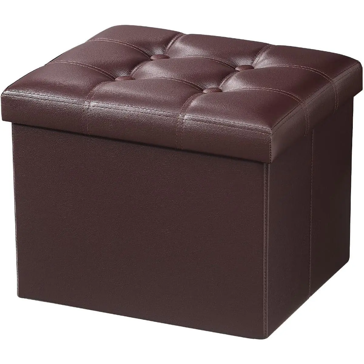 Storage Ottoman Folding Foot Rest Stool, Leather Footstool Bench, Short Ottoman Stool, Storage Foot Rest Store, Books (Brown, 17" D x 13" W x 13" H)