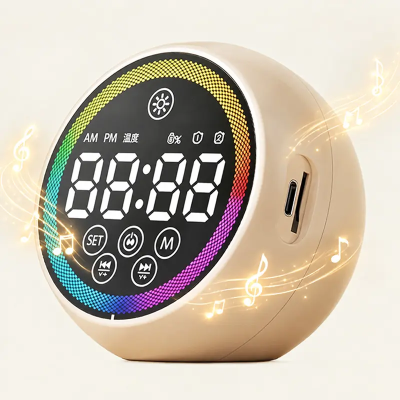Multifunctional Clock Speaker -Large LED Display，Portable Wireless Speaker，Loud Sound，Alarm Clock with Bluetooth Speaker for Bedroom/Officewith White Noise for Sleeping，RGB Night Light Dual Alarm, for Kids/Student/Adults