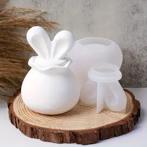 Silicone Mold 3D Bunny Ear Lid Storage Jar - Epoxy Resin Casting Mold for DIY Crafts, Candy, Jewelry Making