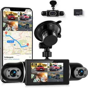 Dash Cam Front and Rear Inside 360° Dash Camera for Cars 4 Channel Dash Cam Front and Rear Inside,【2560 * 1440P】 IPS 4K/2K Mini Dashcam,WiFi GPS Night Vision,24/7 Parking Mode,64G DVR,G-Sensor