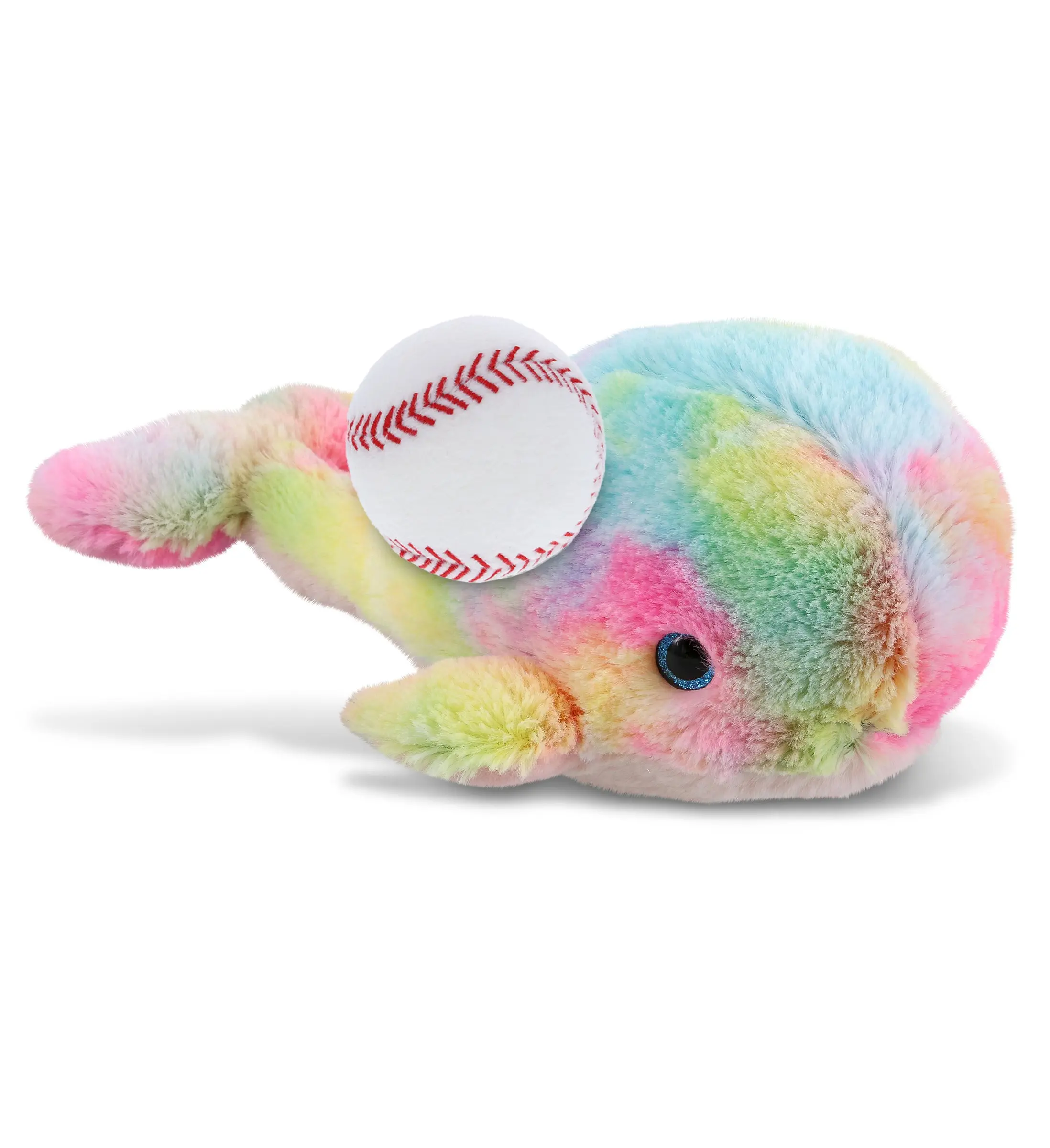 DOLLIBU 9" Rainbow Whale Plush Baseball Stuffed Toy - Super-Soft Polyester Fabric - Kids' Room Accessories, 1 Dollibu Large Rainbow Whale Super Soft Stuffed Animal With A Baseball Plush, Baseball Ball Attached