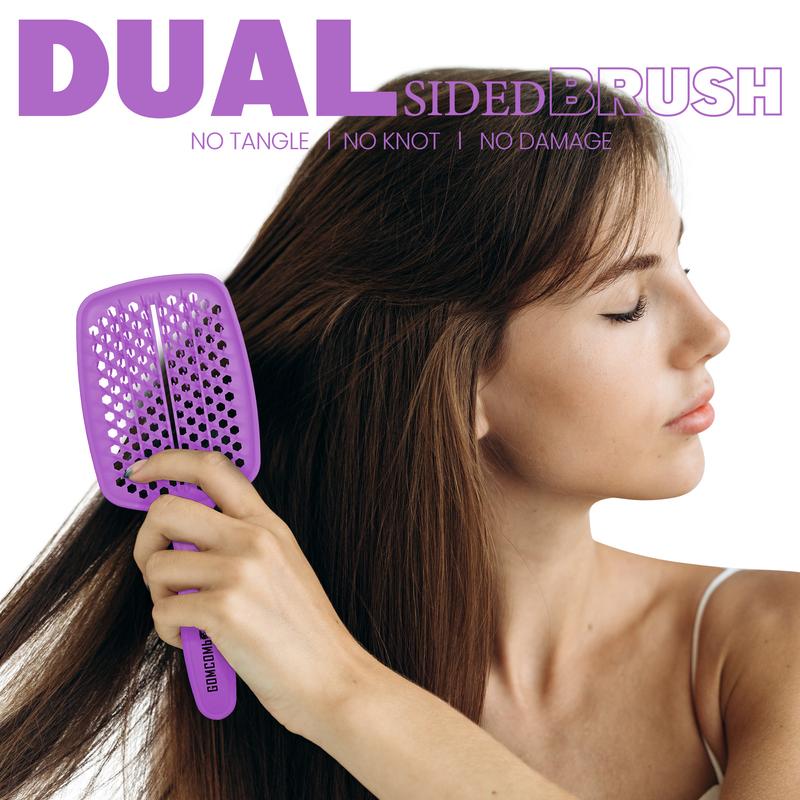 H2PRO GOMCOMb Dual Sided Hair Brush GBB001 - Long & Short Bristle Design for Professional Styling - Snag-Free Detangling for All Hair Types - Curved Design for Comfort & Vented for Fast Drying