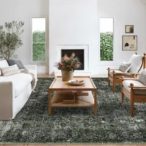 GARVEE 10x13 Washable Area Rugs for Living Room Big Bedroom Under Bed,Faux Wool Soft No Slip Floral Boho Vintage Extra Large Carpet for Dining Room Office,Dark Green