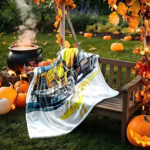 1 piece Yellow concrete mixer truck watercolor realistic painting themed flannel blanket - All-season comfortable flannel blanket, modern design style, suitable for sofas and beds, digitally printed pattern, super soft and warm, 100% polyester