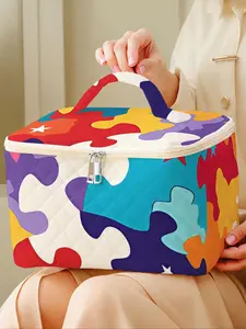 Puzzle Pattern Makeup Bag, Large Capacity Travel Toiletry Bag, Portable Travel Cosmetic Bag, Brush and Accessory Organizing Bag, Storage Box & Toolbox