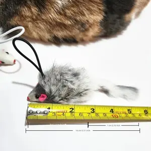 Real Rabbit Fur Mouse Cat Toy - 5 Pack with Crinkle Sound, Rattle & Rope, Extra-Wide Durable Tail, Interactive Hunting Toys for Indoor Cats (No Catnip)