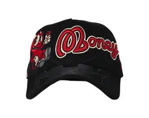 CASH ONLY HATS BLACK RED MONEY & FLAMES SNAPBACK HAT COMONEY BLKRD