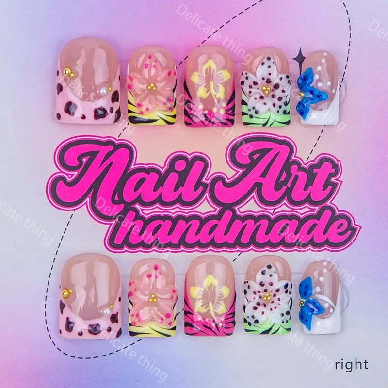 Delicatething Y2K Style Nail Set, Handmade Square Nails, Nail Art Design, Nail Designs, 4 Sizes XS S M L, Perfect for Family Gatherings, Dates, Parties, Best Gift for Girls!