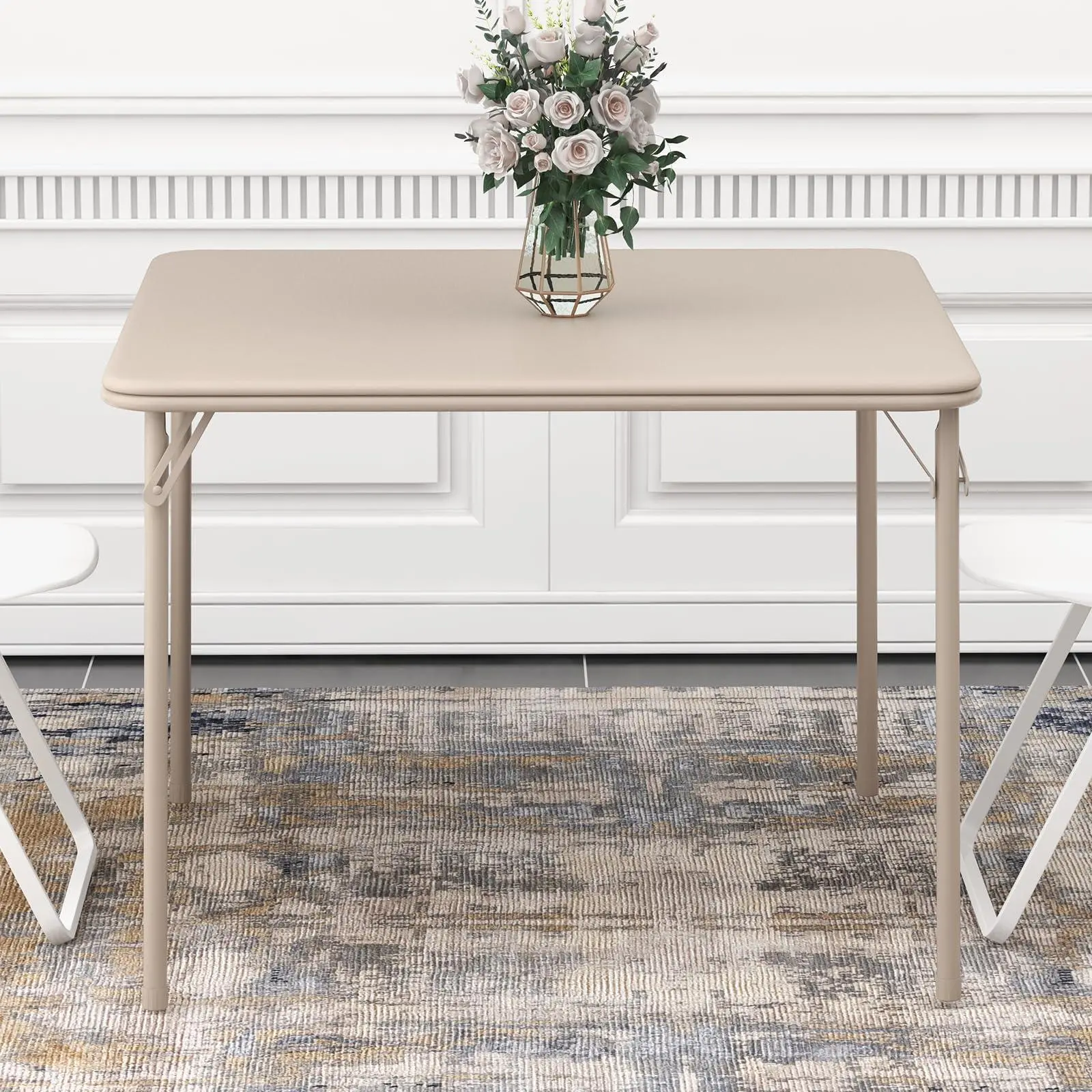 GARVEE Portable Folding Table, Easy to Fold and Save Space, Versatile Use for Living Room, Bedroom and Kitchen, Beige, 96 × 96 × 70 cm