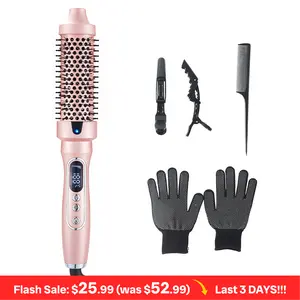 Thermal Brush, Blowout Boost 1.5 inch Heated Round Brush Look with  LED Display, Auto Lock,Dual Voltage, Pink, Less Damage,  Hair Heated Curler Brush,Negative Ions Single,hairstyling,long-lasting wave,prime salon-quality curl,hair curler tools Compact Vir