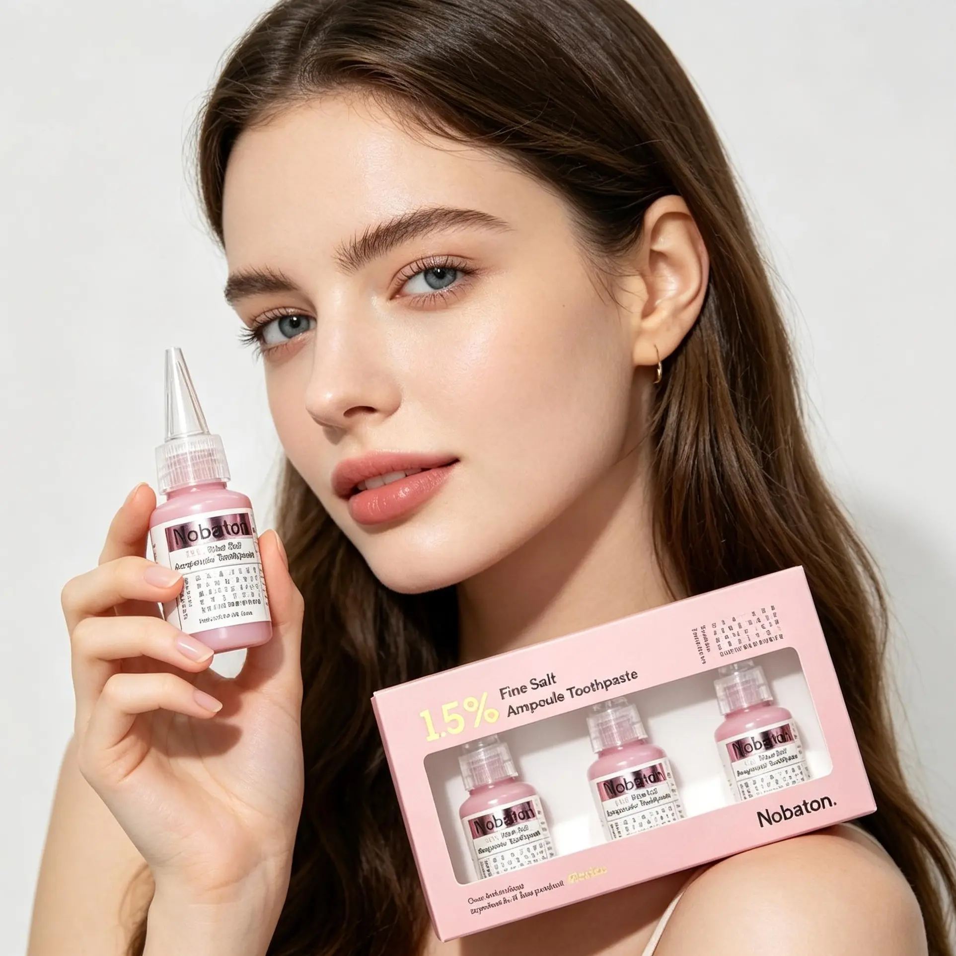 Nobaton 1.5% Pink Salt Ampoule Toothpaste - Teeth Whitening, Brighten Teeth, Gum Health, Stain Removal, Deep Cleansing, Prevents Bad Breath, Fresh Breath, Mild Natural Formula, Daily Family Oral Care