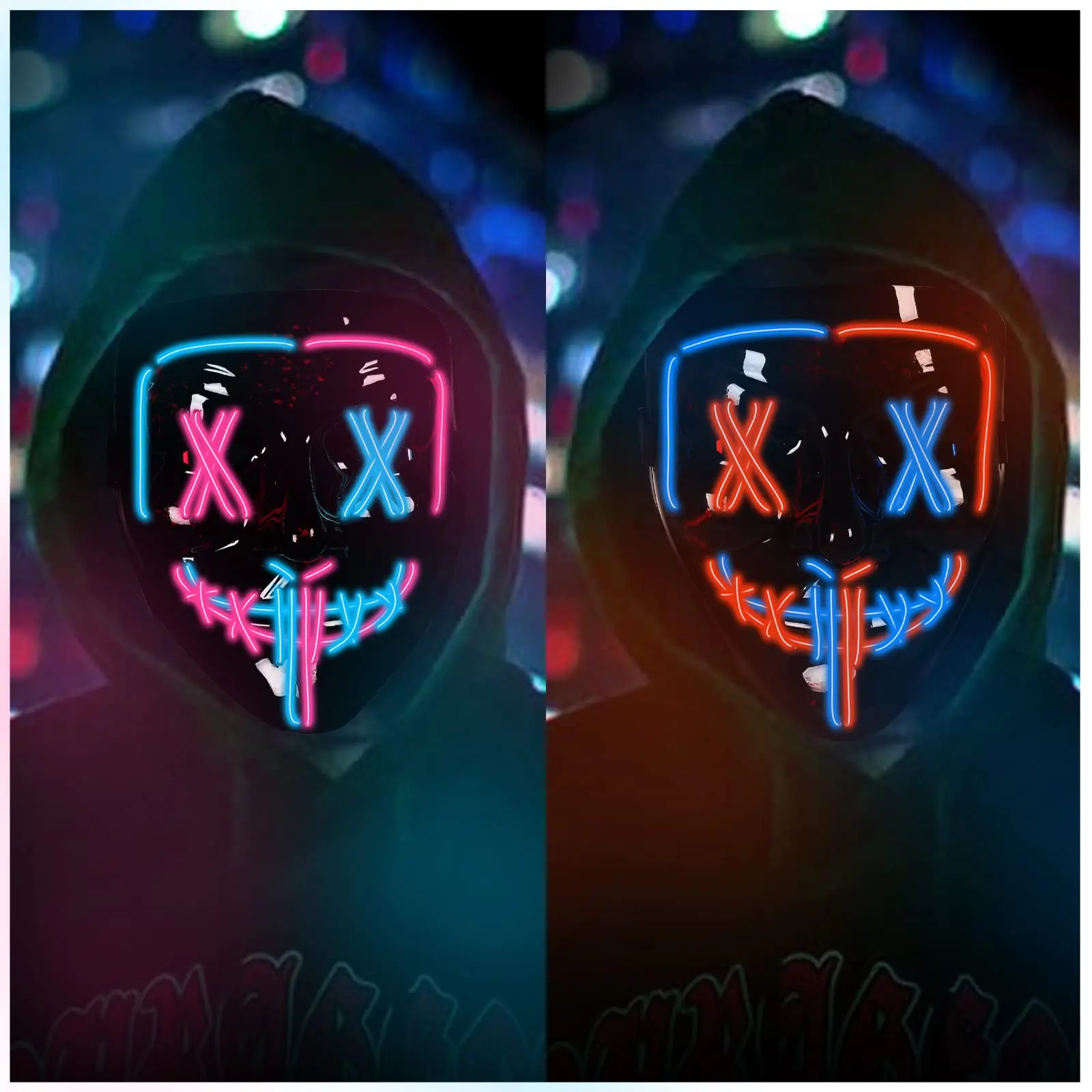 【GARVEE】Purge Mask, 2 Pack Light up Mask LED Mask, Scary Masks, Glow Neon Mask Costume Mask with 3 Lighting Modes for Halloween Festival Party