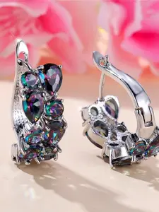 Rainbow Zirconia Stone Earrings for Women, Silver Color Fashion, Wedding Jewelry, Luxury Gift, Feminine