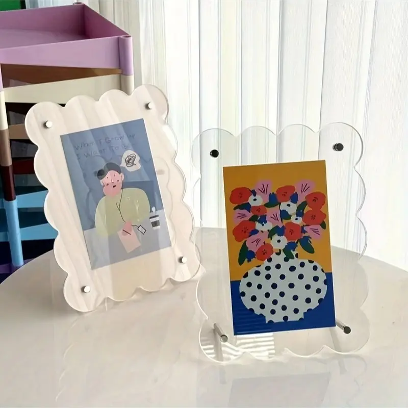 Art and Minimalist Instagram Style Holiday Photo Frame, Floral Curve Transparent Picture Frame, 6-Inch Desktop Display, Horizontal or Vertical Stand Decorative Polaroid Card Holder