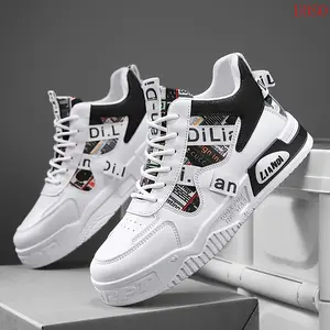 UOSO 1pair Men'S Preppy Mid-Top Sneakers - Casual Sports Style, Solid & Random Pattern, All-Season Lace-Up, Faux & Fabric Upper, PVC Sole, EVA Insole, for Hiking & Daily Wear