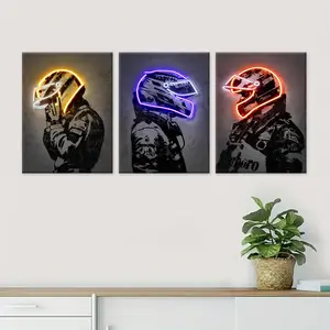 Neon Racer Wall Decor for Men – This Set of 3 Canvas Posters Showcases Vibrant Racing Motifs, Offering a Bold and Dynamic Accent for Home Interiors, Living Areas, Bedrooms, or Man Cave Environments.