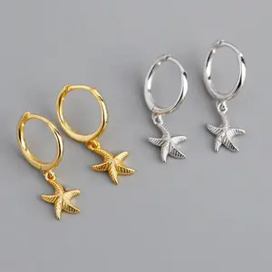 925 Sterling Silver  Starfish Hoop Earring for Women New Personality Trendy Starfish Earrings
